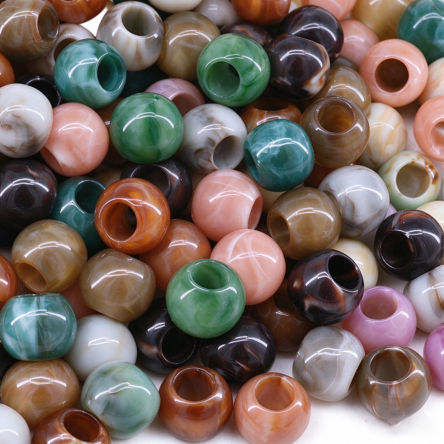 160pcs 14mm Acrylic Mix Color Large Hole Round Beads for Craft Jumbo Hair Beads Macrame DIY Beads Marble Texture (Hole: 6.6mm)