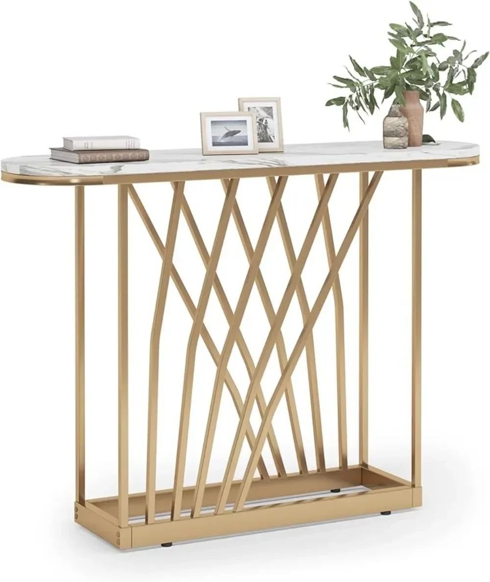 Mesa de consola moderna, mueble de imitación de mármol blanco, 43 en color blanco, para detrás del sofá, Vestíbulo de pasillo de madera para entrada, entrada estrecha
