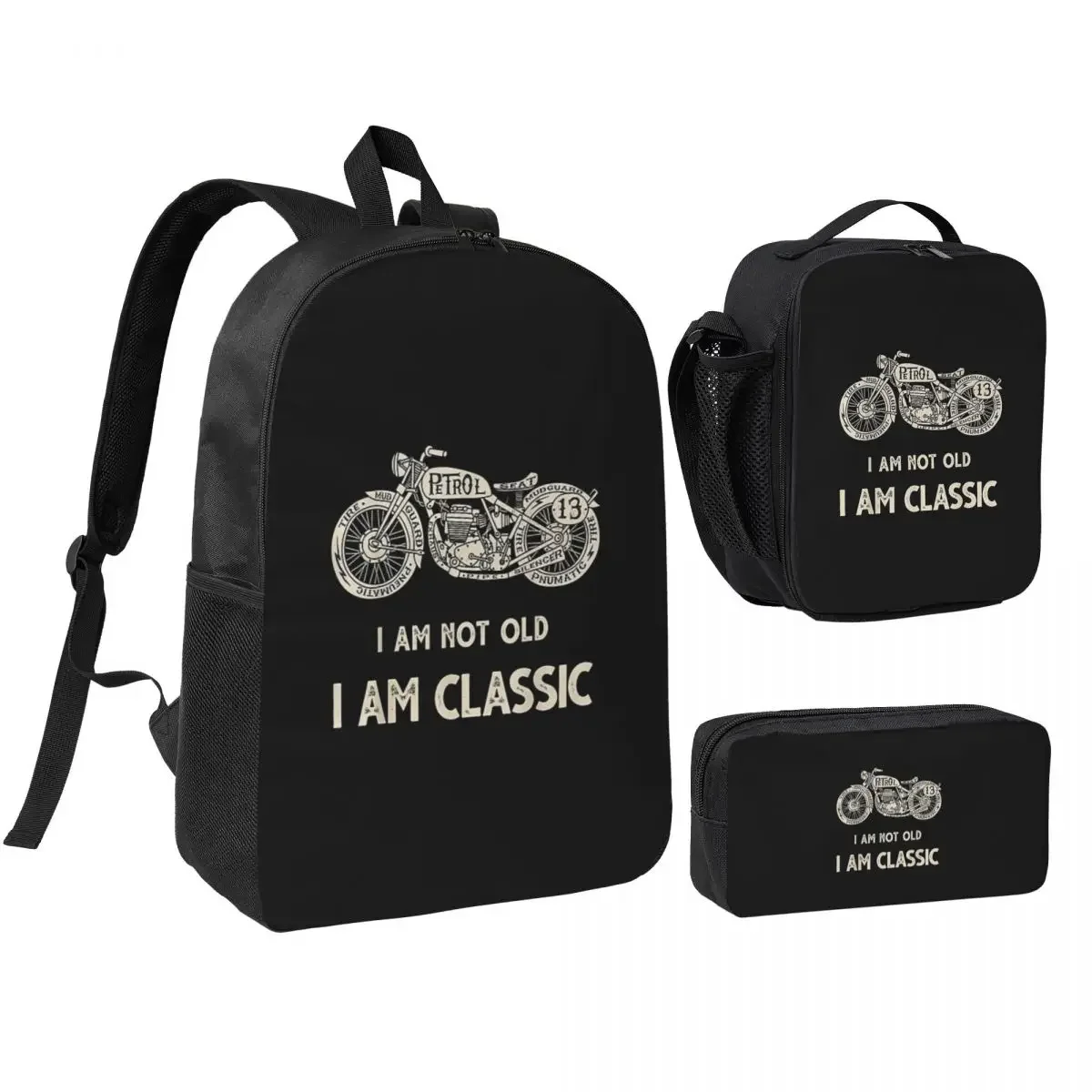 Im Not Old Classic Motor Head Backpack Boys Girls BookBag School Bag Laptop Shoulder Bags 3ps Insulated Lunch Bag Pencil Case