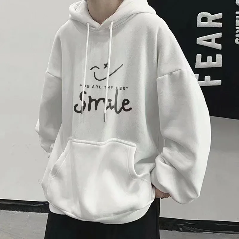 

Autumn Winter Smile Print Hoody for Women Pocket Street Sweatshirt Korean Hip Hop Style Hoodie Men All-Match Comfortable Clothes