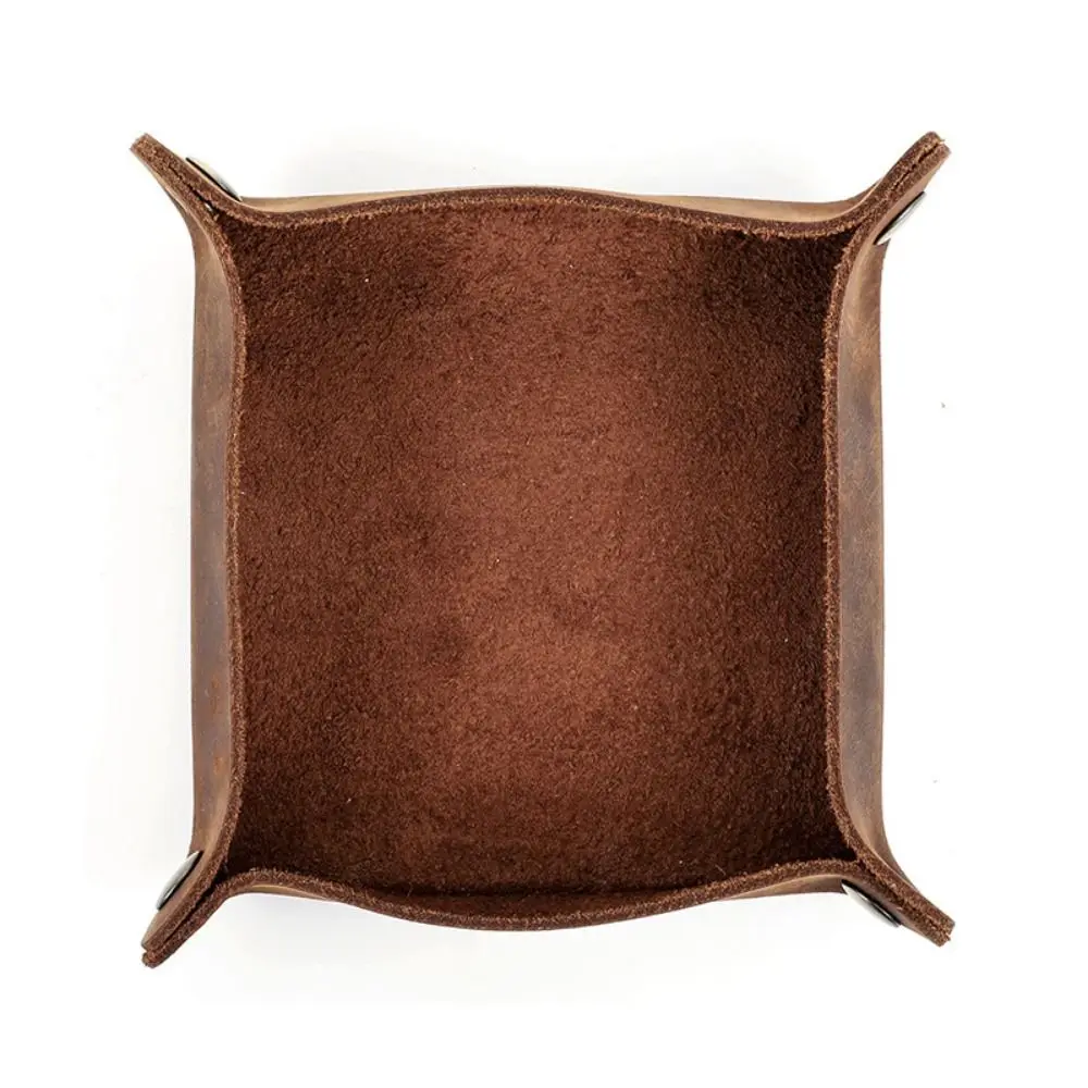 Portable Genuine Leather Snap Valet Tray Foldable Versatile Desk Organizer Snap Closure Desktop Storage Tray Jewelry Storage