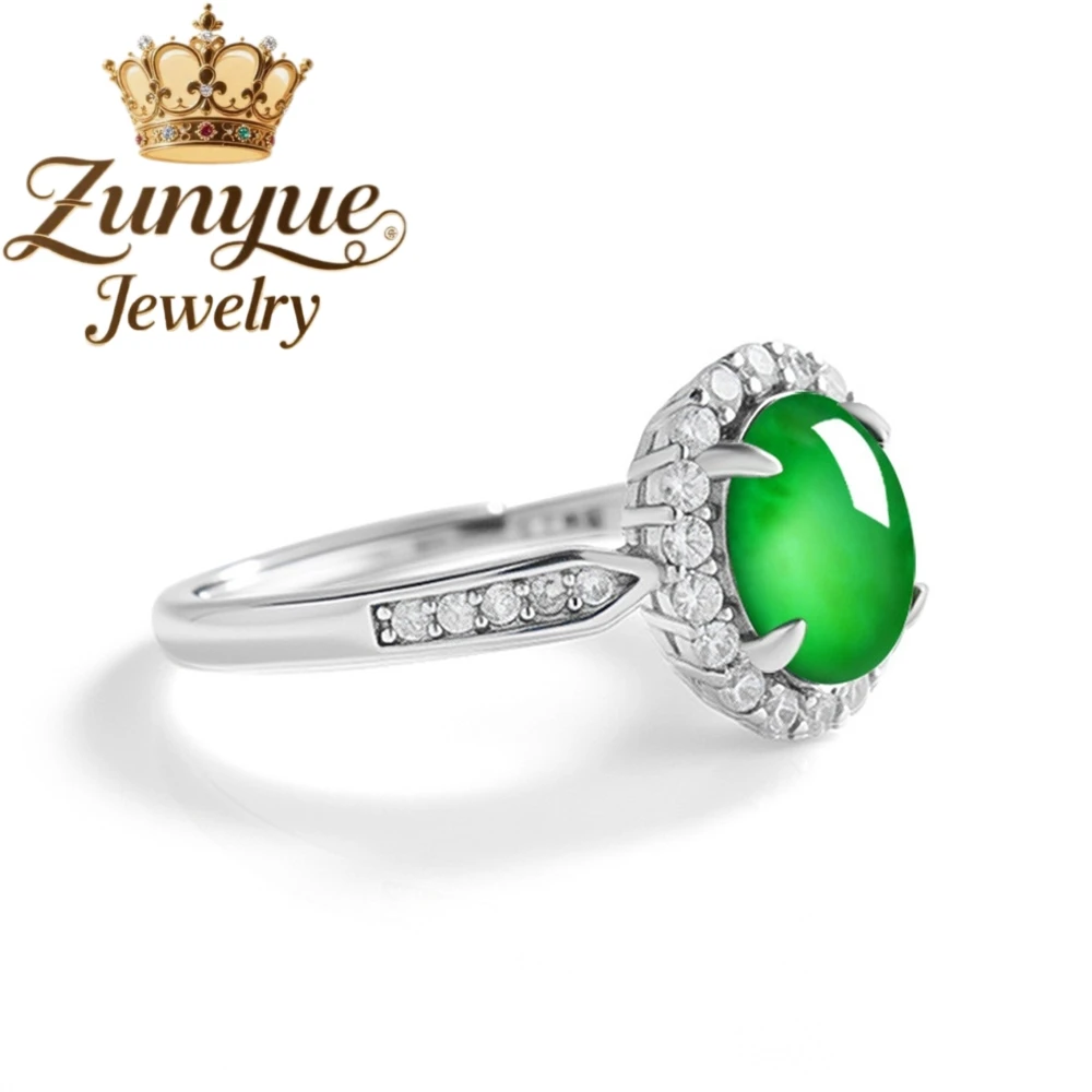 خاتم فضة S925 عالي الجودة من اليشم الطبيعي على شكل حرف A وسطح بيضاوي، خاتم اليشم من النوع الجليدي، نمط نسائي، عصري قابل للتعديل #2