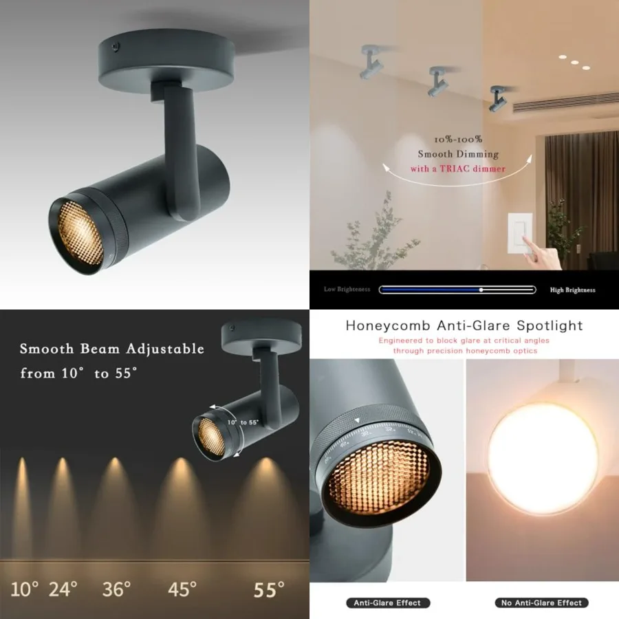

15W LED Dimmable and Zoomable Ceiling Spotlight with Anti-Glare Honeycomb Mesh Adjustable Spot Light for Living Room, Gallery 1