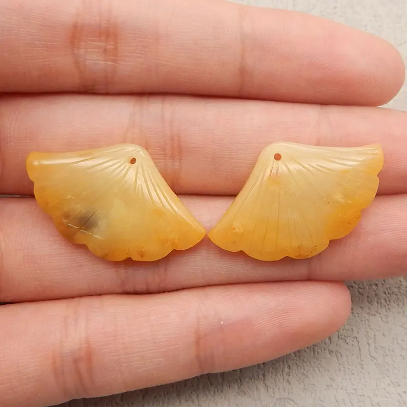 Natural Yellow Jade Carved Fan Shape Earring Beads for Women, Gemstone Earring Beads for Jewelry Making