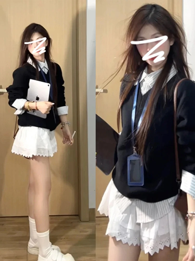 Cappotto maglione lavorato a maglia Bla V-Ne da donna Autunno Inverno Faion Coreano Sle College Wind Top lavorato a maglia di piccole dimensioni per ragazze