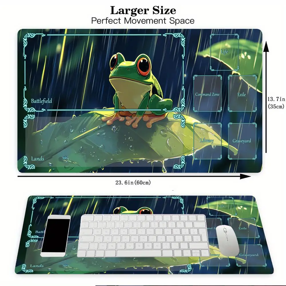 بساط لعب البطاقة السحرية مع موضوع الضفدع شجرة كاواي MTG Playmat جمع الألعاب حصيرة مكتب حصيرة قائد معركة Playmat
