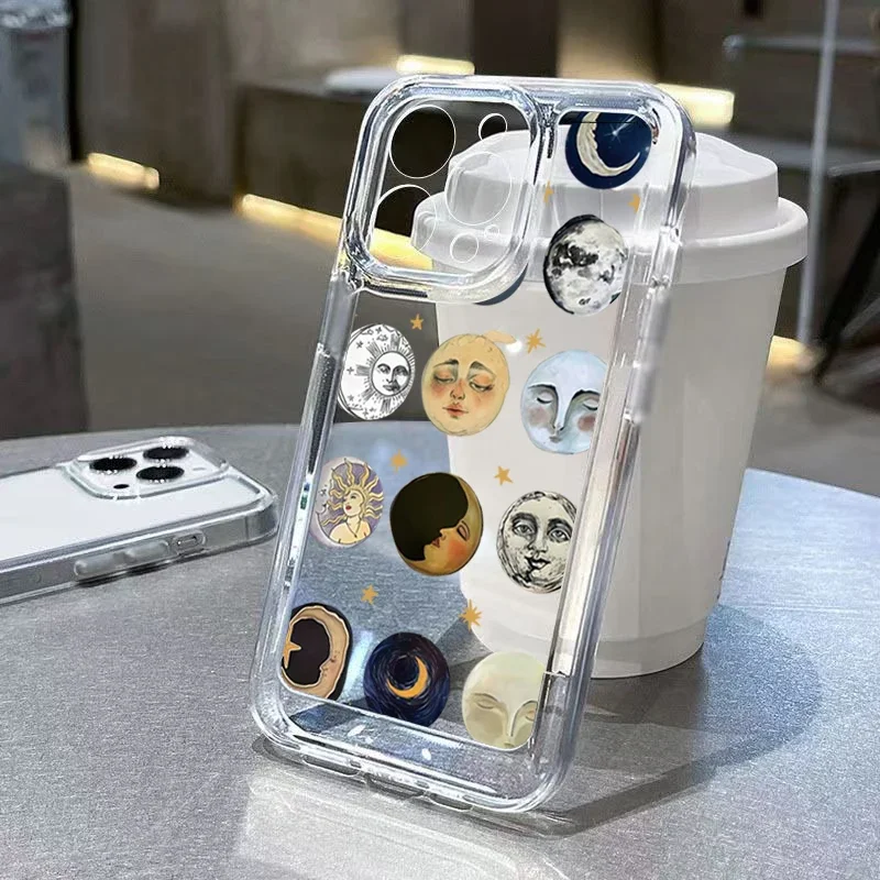 

Face Moon Design Clear Full Coverage Protective Phone Case For Xiaomi 14T 13T 12T Pro 13 12 11 Lite Poco X7 X6 X5 X3 F5 F6 Cover