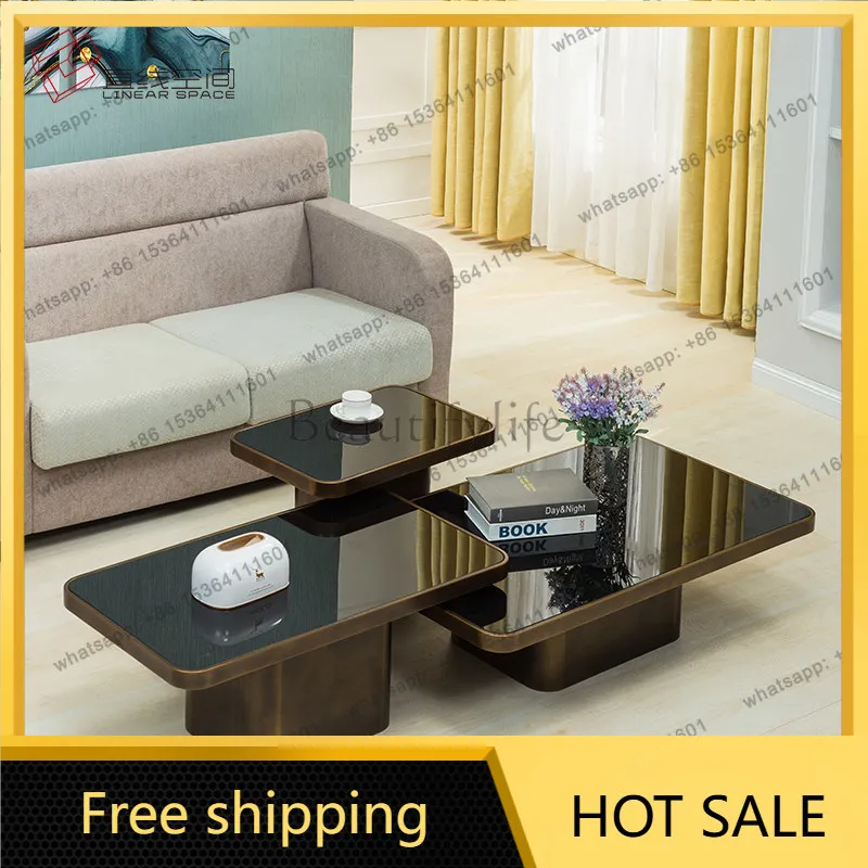 LS living room household light luxury modern high and low combination villa designer model room stainless steel tea table