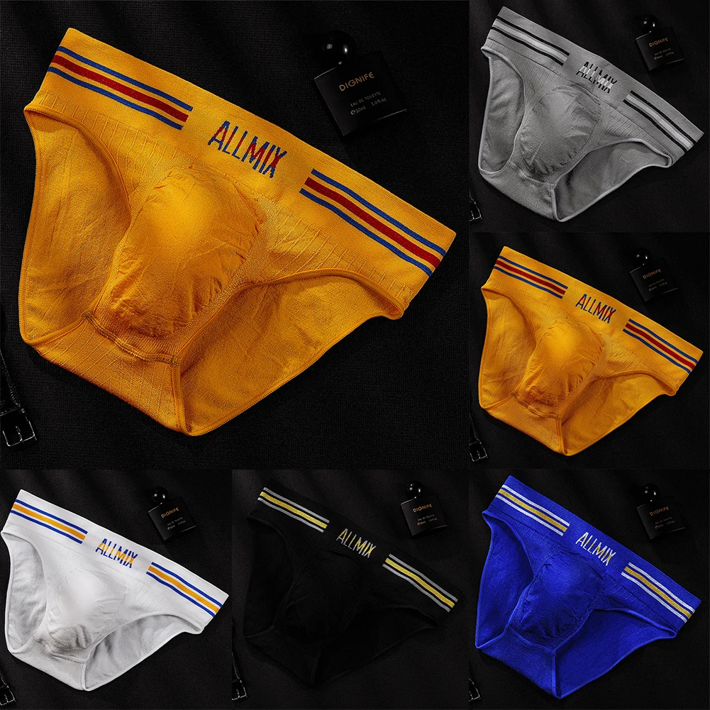 Men Low Waist Sexy Stripe Letter T-Back Briefs Underwear Thong G-String Pouch Bulge Panties Underpants Traceless Male Briefs