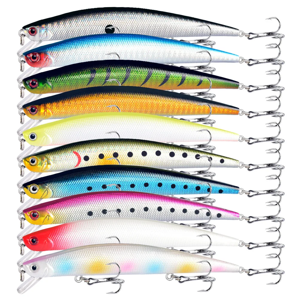 1pcs Hard Bait 12.5cm-12.5g MINNOW 6# Fishhook with Barb Floating Freshwater Cocked Mouth Perch Sea Fishing Artificial Bait