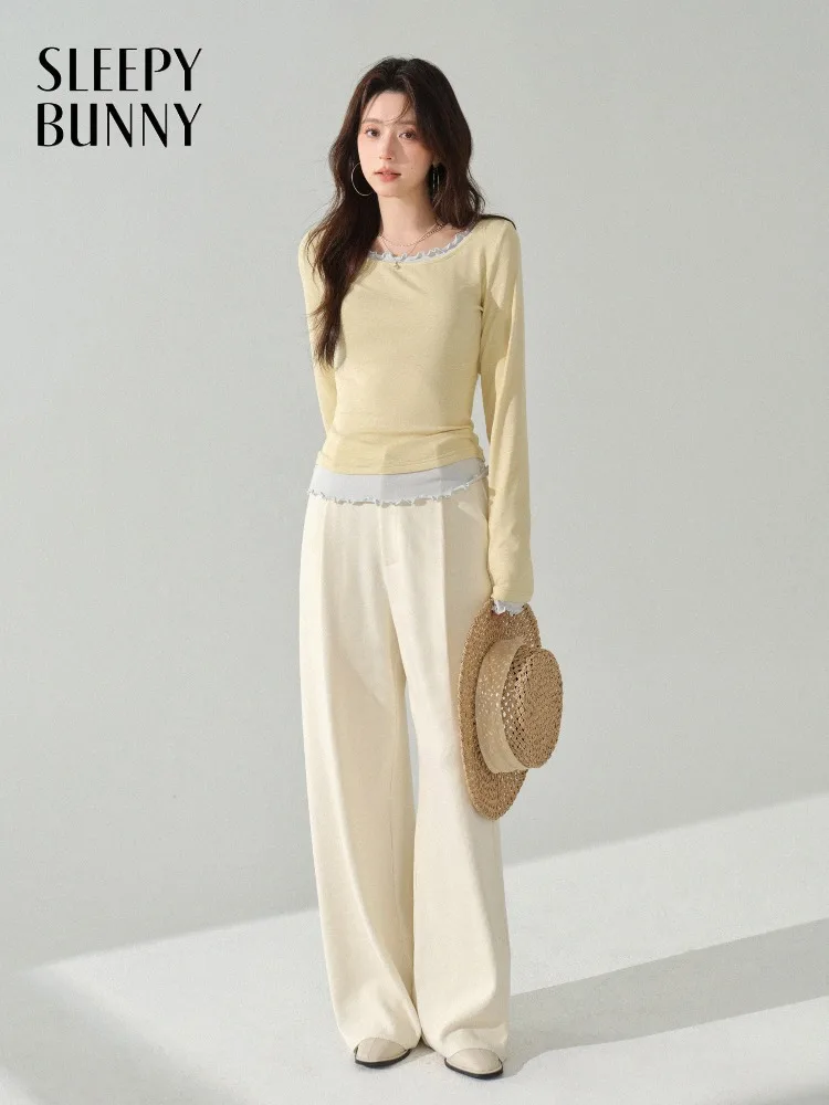 

Long Sleeve T-shirt Women Slim Fit Round Neck Top Soft Layered Design Lady Elegant Casual Base Shirt for Autumn Fashion Outfit