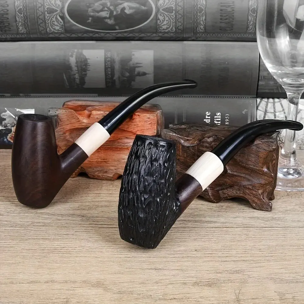 Classic Long Ebony Wood Solid Churchwarden Wooden Bent Smoking Pipe Tobacco Pipe Smoke Tube Fit For 9mm Filters Gift For Father