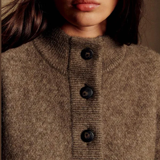 سترة صوفية ممزوجة غير رسمية لخريف وشتاء بياقة دائرية وأكمام طويلة معطف جيب واحد الصدر 2025 ملابس سيدة جديدة متينة عالية الشارع