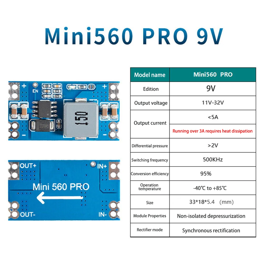 Mini560 PRO 95% High Efficiency Output 3.3V/5V/9V/12V 5A Step Down DC-DC Converter Voltage Regulator Buck Power Supply Module