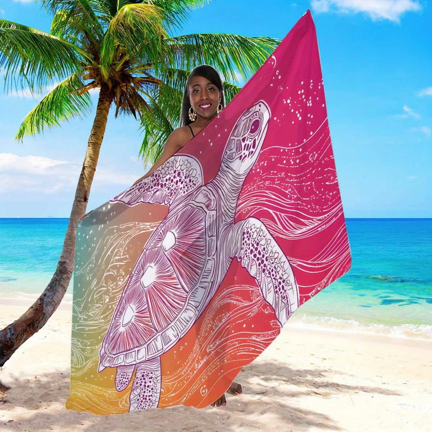 1 Stück Strandtuch mit lebhaftem Meeresschildkröten-Print, leicht und vielseitig als Strandüberwurf, Strandtuch, stilvolle Strandwickeldecke