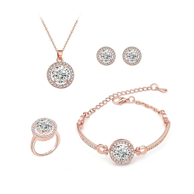 

Four-Piece Part zircon jewelry set earrings rings women bracelets necklaces girlfriend gift wedding gifts for guest party favors