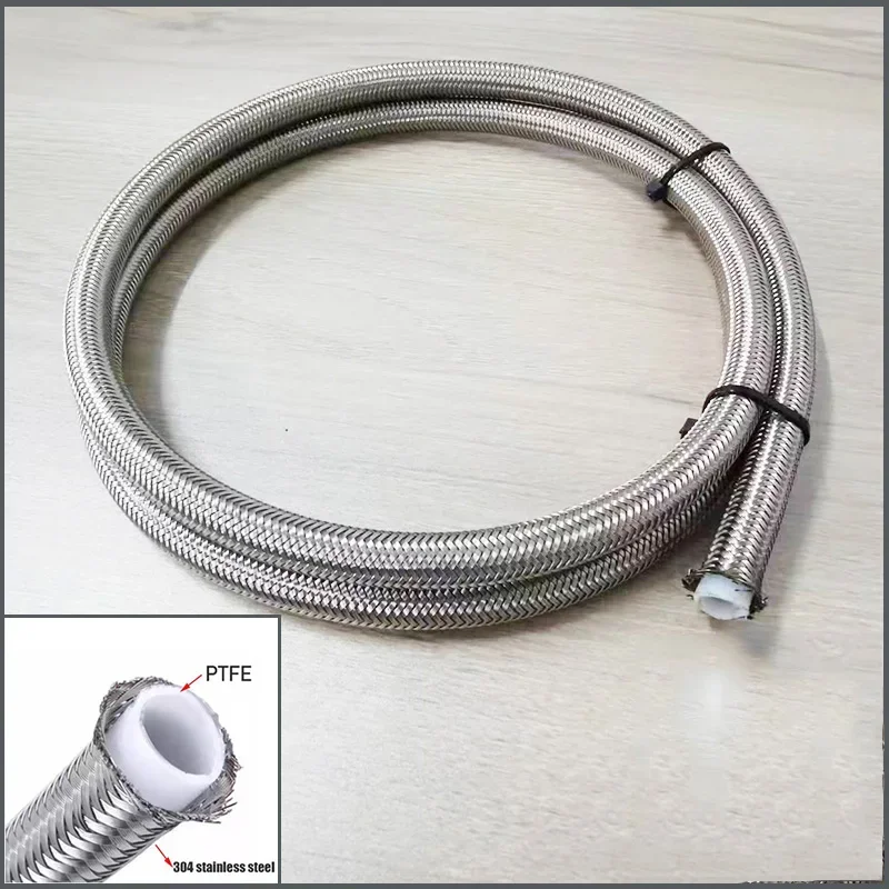 Universal 6~25MM Fuel Injection Line Hose Oil Gas Cooler Line Pipe Tube  Inside PTFE Stainless Steel Braided Corrugation Hose