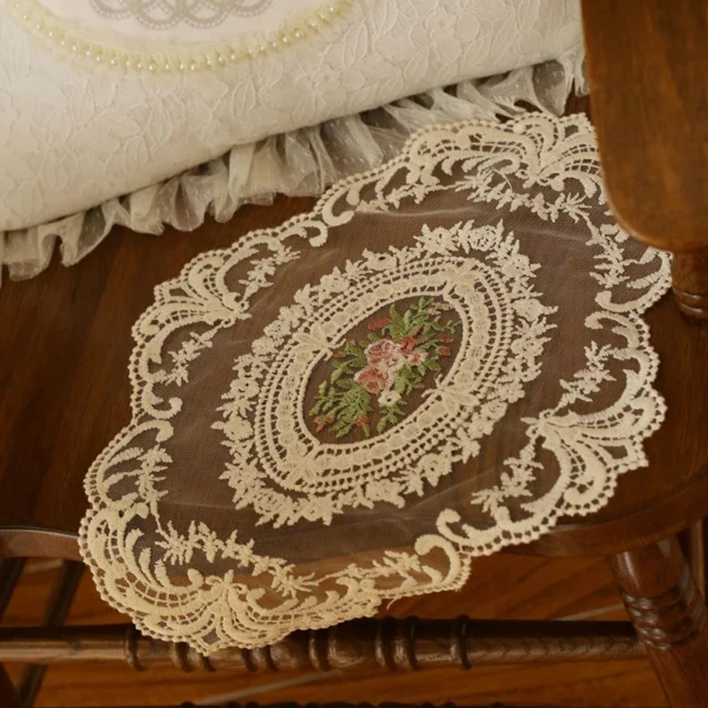 1PC stół w jadalni pokrowiec haftowany obrus eleganckie okrągłe koronkowy obrus podstawki pod dekoracja na przyjęcie ślubne na serwetki