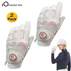 2 Pcs di Cuoio Cabretta Guanti Da Golf Da Donna con Bling Indicatore della Sfera Extra Grip Sinistra Mano Destra Rosa Misura Delle Ragazze Delle Signore giocatore di golf