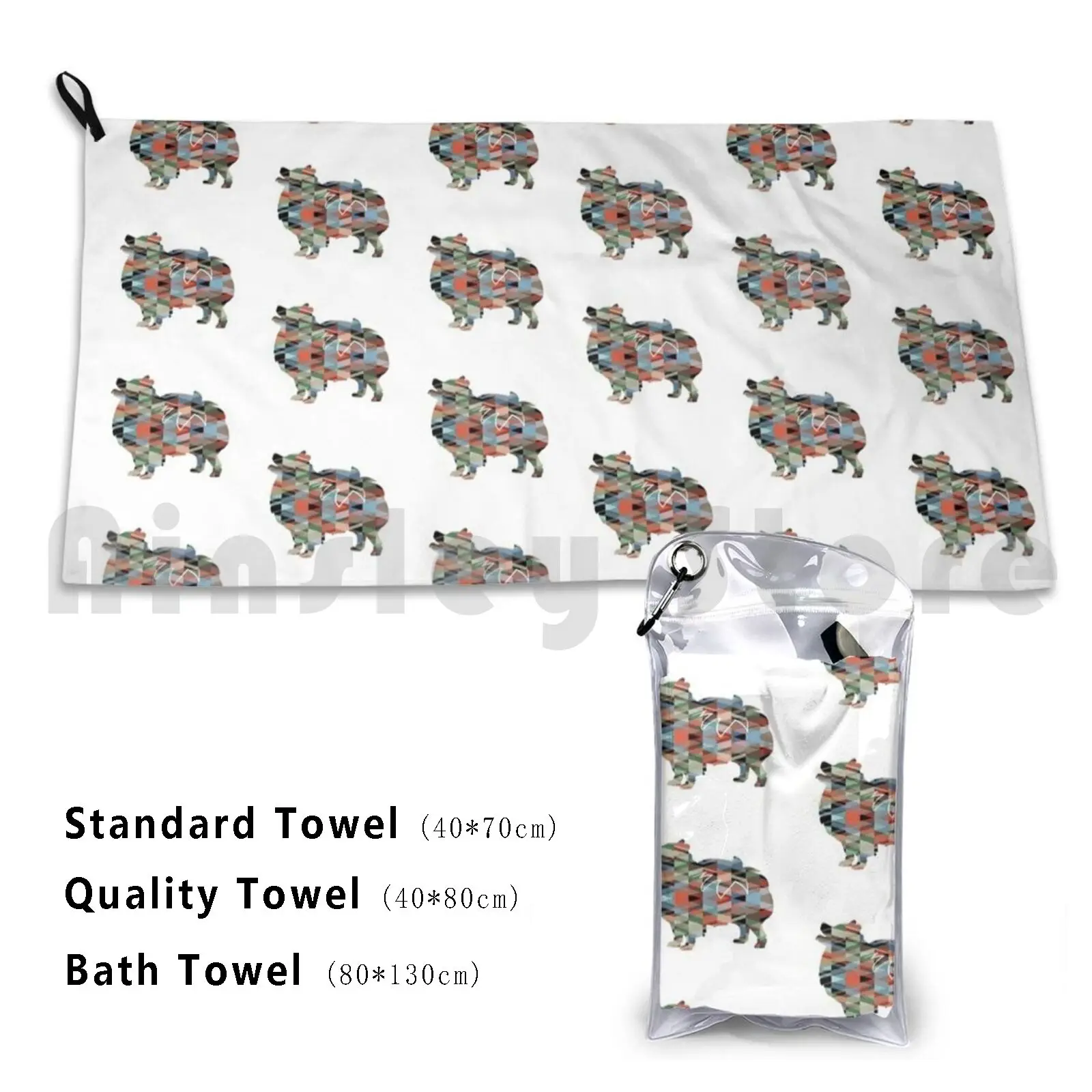 Pomeranian Dog Breed Silhouette Geometric Pattern In Plaid Bath Towel Beach Cushion Dog Breed Collection