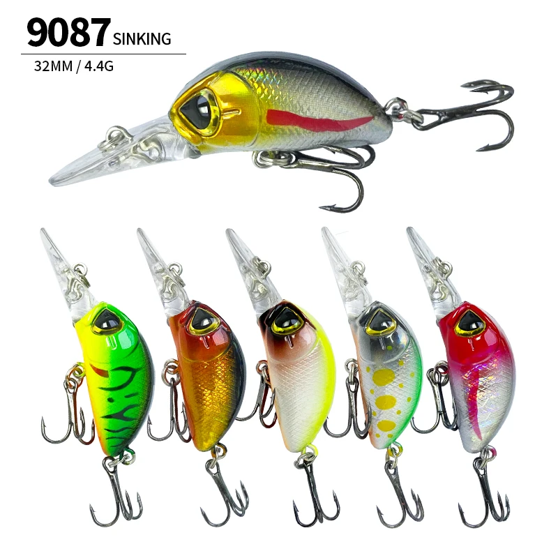 32mm 4g Mini Sinking Minnow Fishing Lure Crankbait Wobbler Artificial Baits for Pike Walleye Bass Swimbait Fishing Accessories