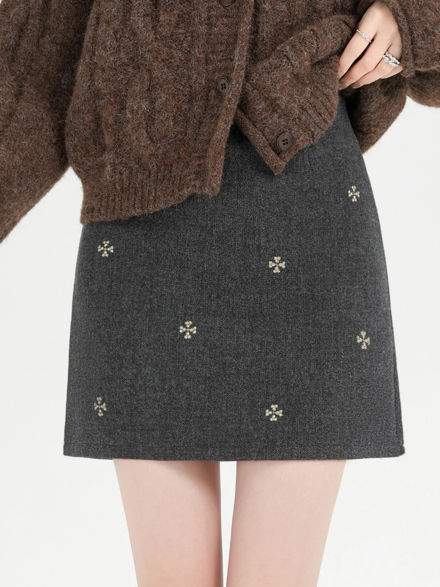 Retro Floral Stickerei Woolen Rock Hohe Taille frauen Luxus Sle A-Line ort Rock Herbst Winter Koreanische Sle