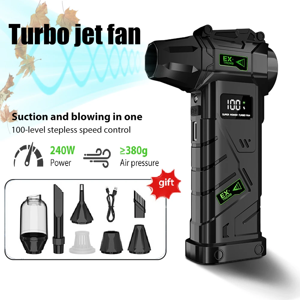 

Жестокий вентилятор Мощный турбовентилятор Тяга 380G Высокоскоростной бесщеточный турбовентилятор со светодиодной подсветкой Пылесос со сжатым воздухом