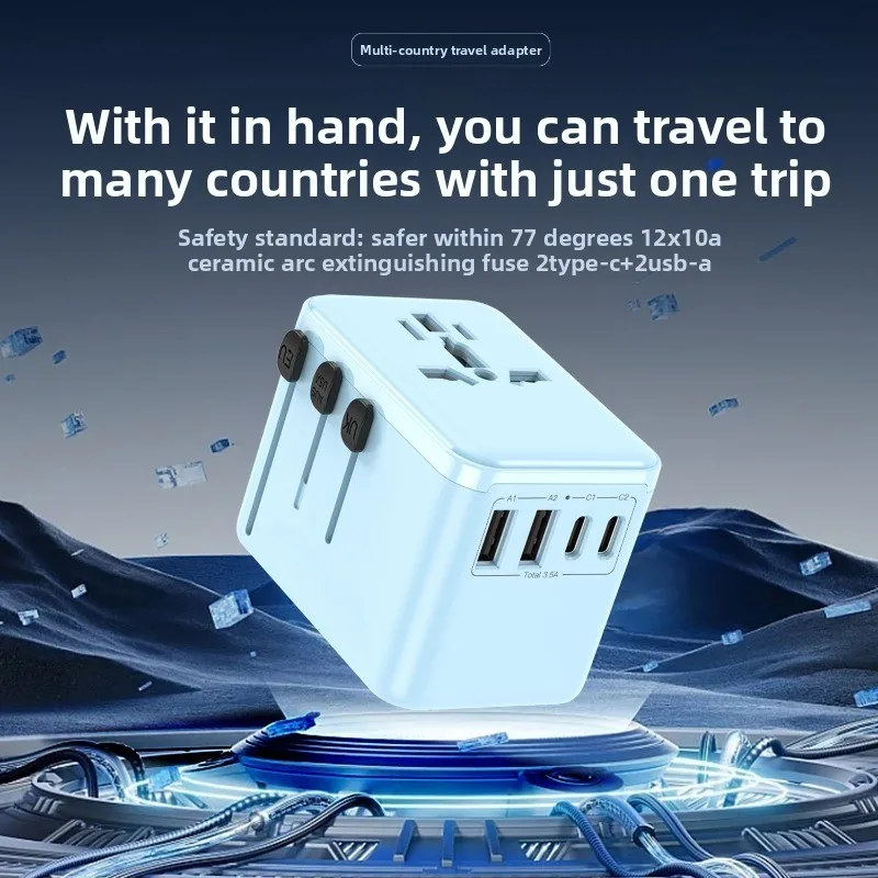 2026 Universal Travel Adapter 2A2C Dual USB Fast Charge Multi Outlets EU US Plug Portable Socket
