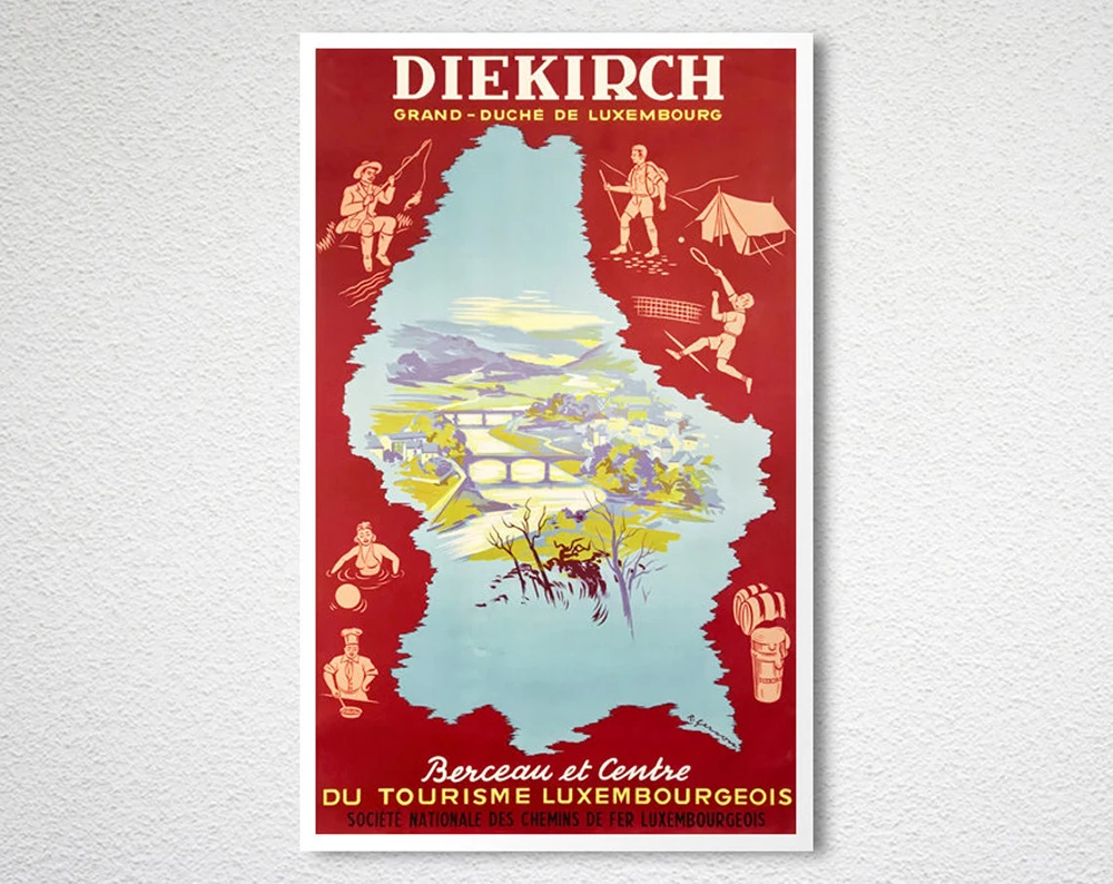 Diekirsch Grand Duche de Luxembourg Vintage Travel Poster - Poster Paper or Canvas Print / Gift Idea / Wall Decor