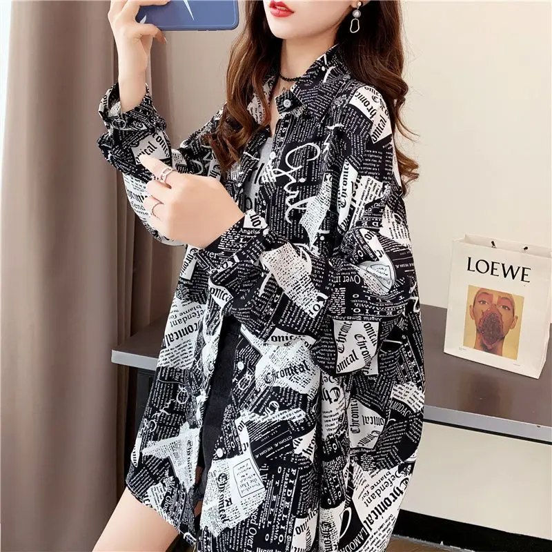 Printing Tops Casual Fashion Loose Long Sleeve Turn-down Collar Sunscreen Shirt Buttons Femme Blouses Women\'s Clothing 2023 New