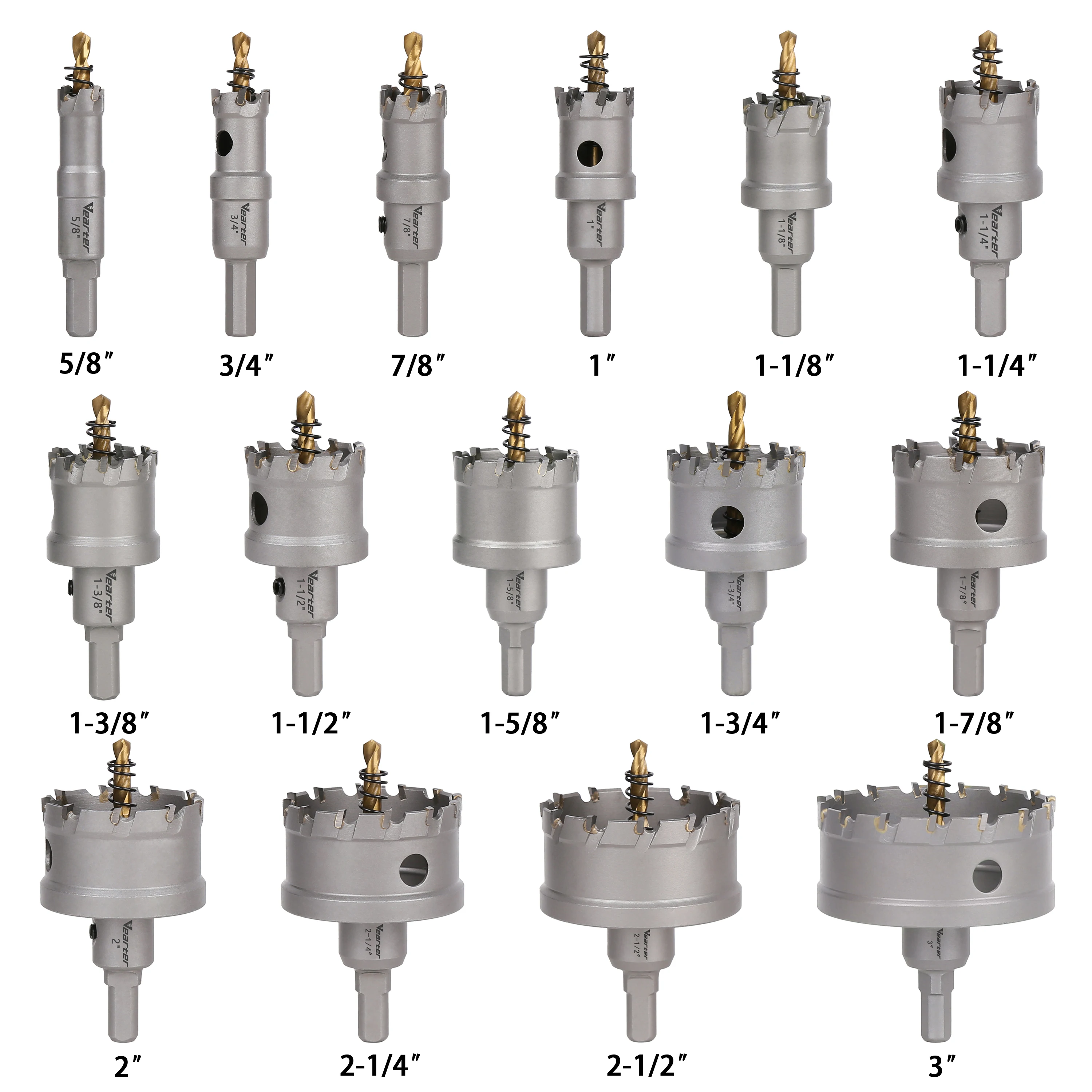 Vearter 15Pcs Tugsten Carbide Tipped Hole Saw Set, 5/8‘’ - 3‘’ TCT Drill Bit Kit For Metal Stainless Steel Cast Iron Aluminum