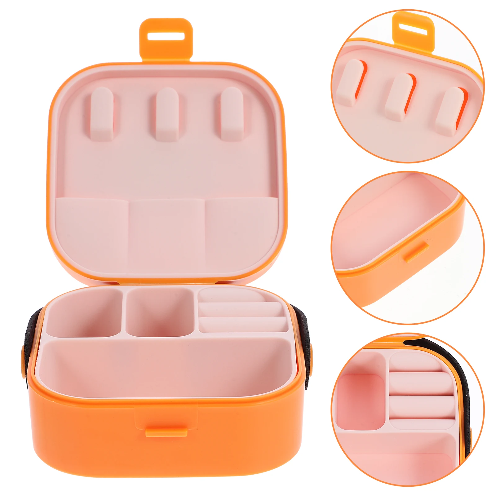

Portable Jewelry Storage Box Organizer with Circular Design for Travel Lipstick Display Small Boxes Orange Silicone Top