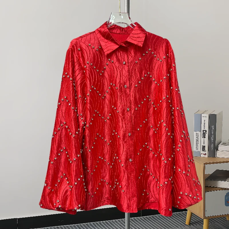 Black,Korean,Style,Loose,Blouse,Fashion,Sexy,Cardigan,Button,Shiny,Diamonds,Women,Shirt,Flare Sleeve,Casual,Tops,New,4121807
