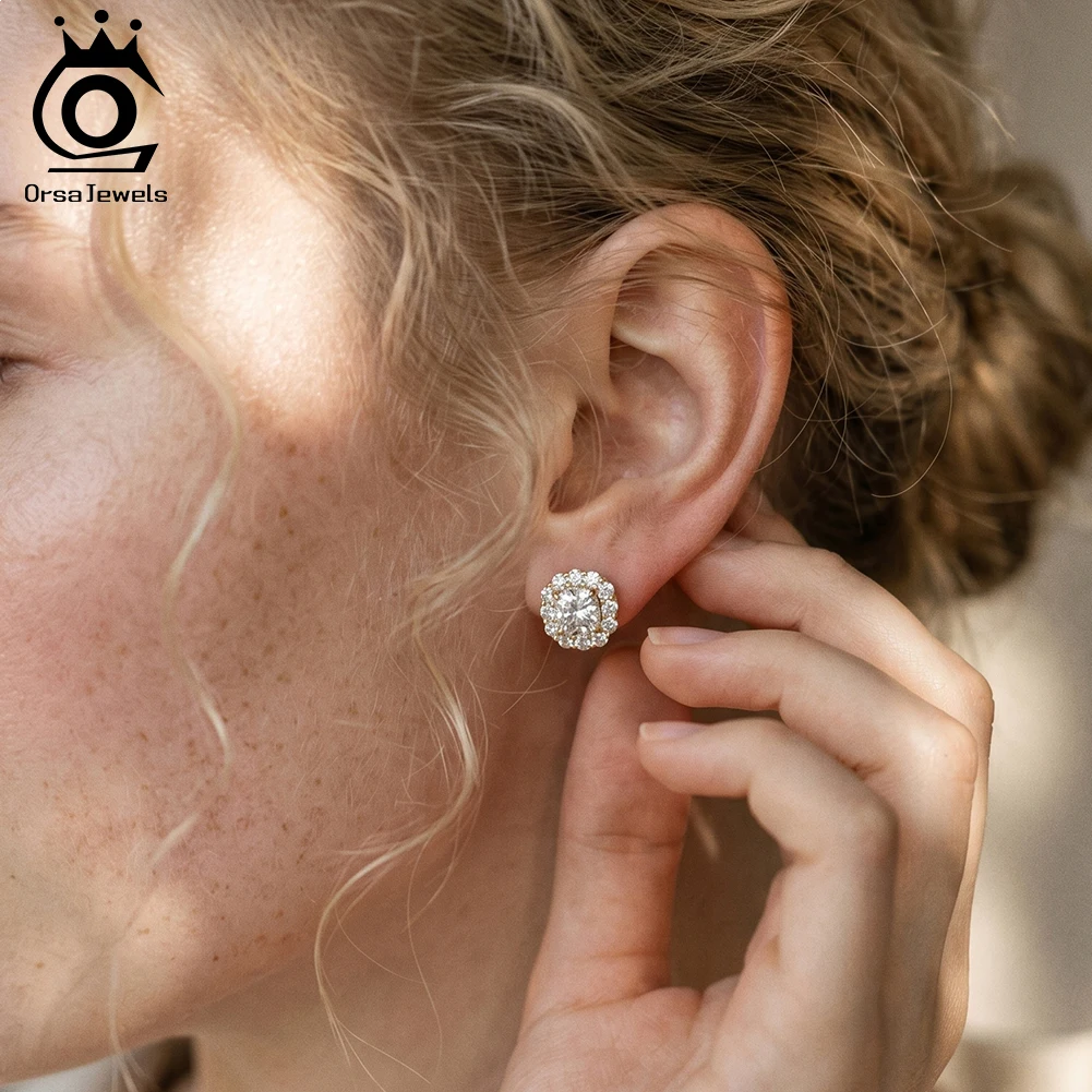 ORSA JEWELS Exquisite 925 Sterling Silver D Color Full Moissanite Diamand Earrings for Women Luxury Wedding Fine Jewelry MOE26