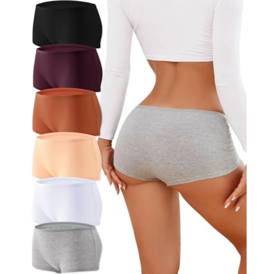 

ALL OF ME Cotton Underwear for Women Boyshort Panties Full Coverage Boxer Briefs Stretch Boy Short Undies 6 Pack
