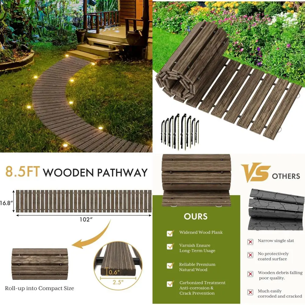 

Коричневые деревянные дорожки для улицы, поворотные тропы высотой 8,5 футов, прямые нескользящие дорожки для патио, 8 кольев в комплекте