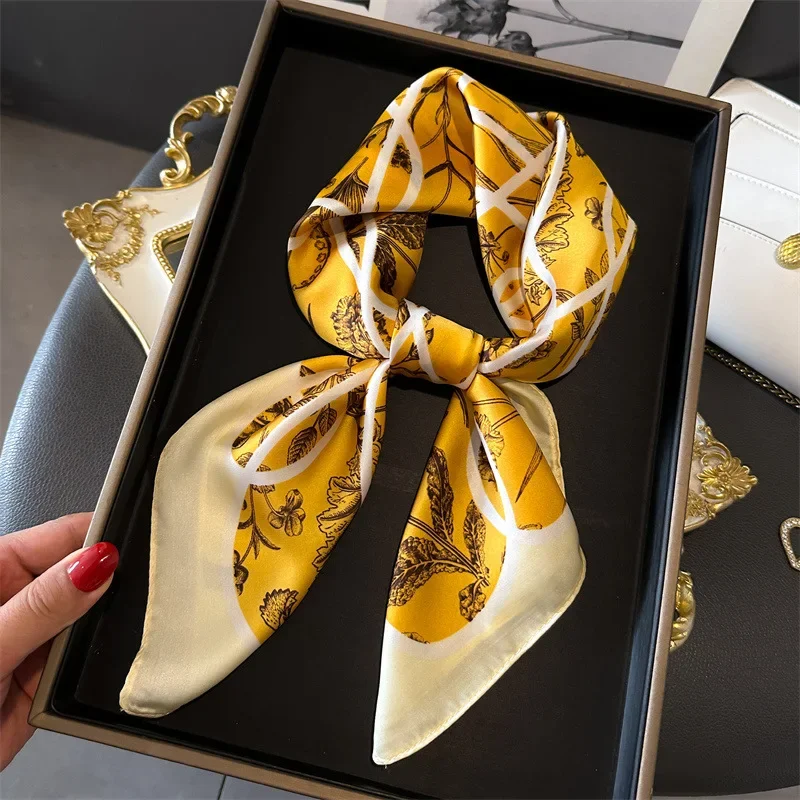 Imitated Square Silk Scarf Bandelet Women Silk Scarf Hairband Hijab Decorative Wrap Printed Scarves Foulard Ribbon Tie Neck Bag