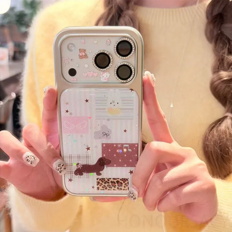 

Милые чехлы для телефонов с героями мультфильмов для девочек, Apple 17, 16, Pro Max, IPhone15, 14, 13, защита от падения, большие оконные линзы, задняя крышка