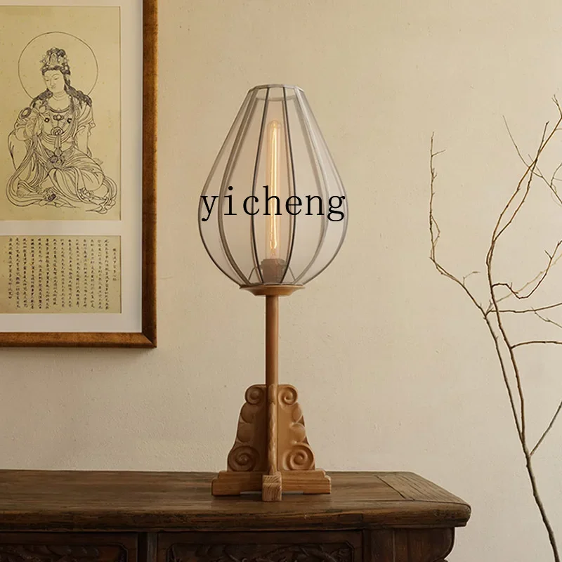 

TQH new Chinese retro wabi-sabi wind warm solid wood silk table decoration bedroom bedside decoration