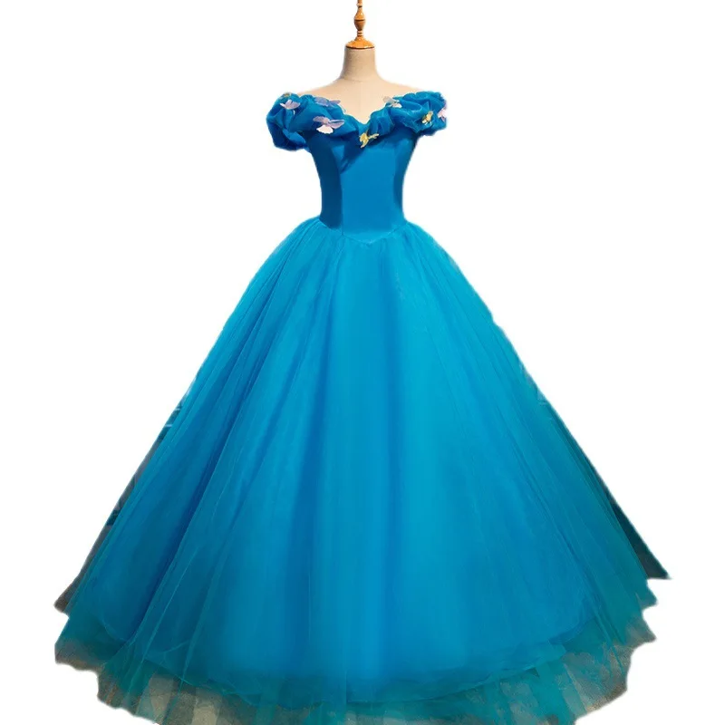 Vestido de baile de quinceañera Simple azul, vestido de baile de Cenicienta, dulce y elegante, hombros descubiertos, largo hasta el suelo, hecho a medida, nuevo, 2023