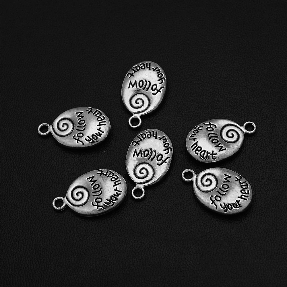 10pcs/lot--13x20mm Vintage Follow Your Heart Swirl Charms Spiral Screw Helix Volution Pendants For Diy Jewelry Making Supplies