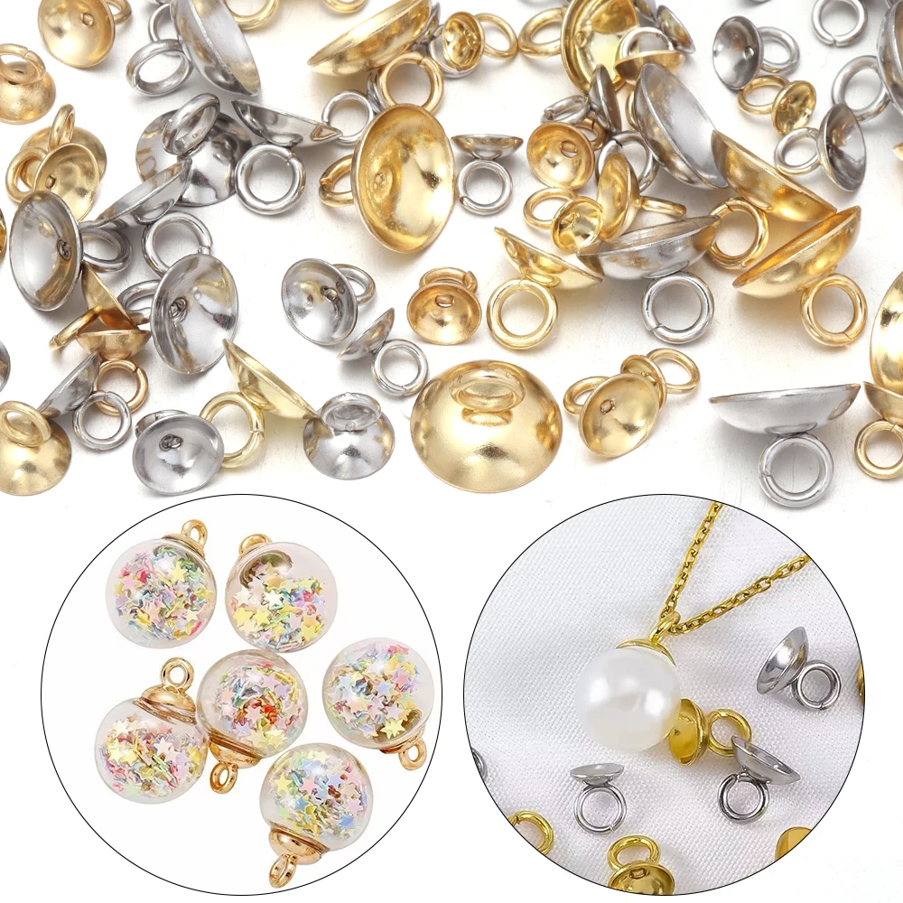 10-20pcs/lot Stainless Steel Pendant Bail Bead Caps Bowl Shaped Pendant Hook Buckle Clasps Pendant Connectors For Jewelry Making
