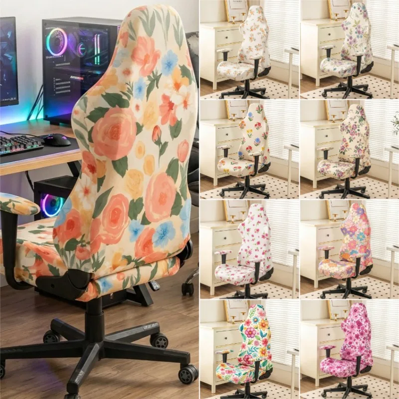 Floral Printed Computer Gaming Chair Cover Armchair Slipcovers Stretch Rotating Chair Case Anti Dirty Protector Home Decoration