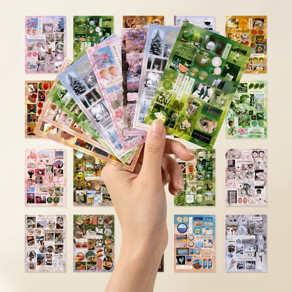 Pre-cut Vintage Sticker Books 20 Sheets Japanese Retro Style Coated Paper Decals for DIY Scrapbooking Journaling