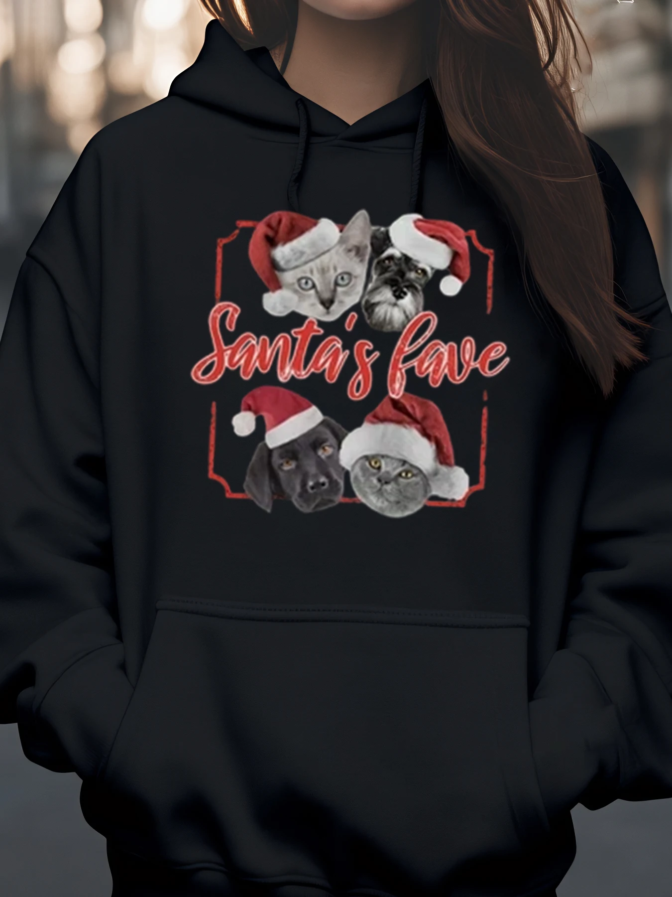 Santa's Favorite Cats and Dogs Christmas Hoodie Holiday Gift for Pet Lovers Women Men