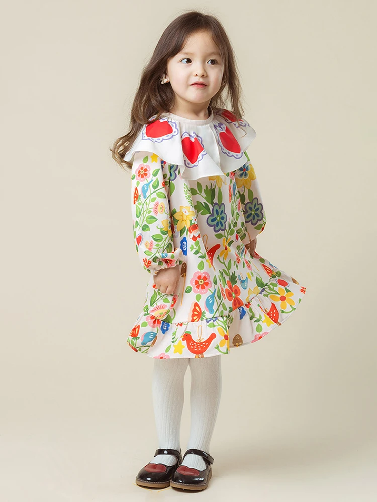 

Baby Girls Dresses Full Puff Sleeve 2022 Autumn Spring 18M 14T Kids Clothes Small Floral Printed Fashion Children Wear 150cm