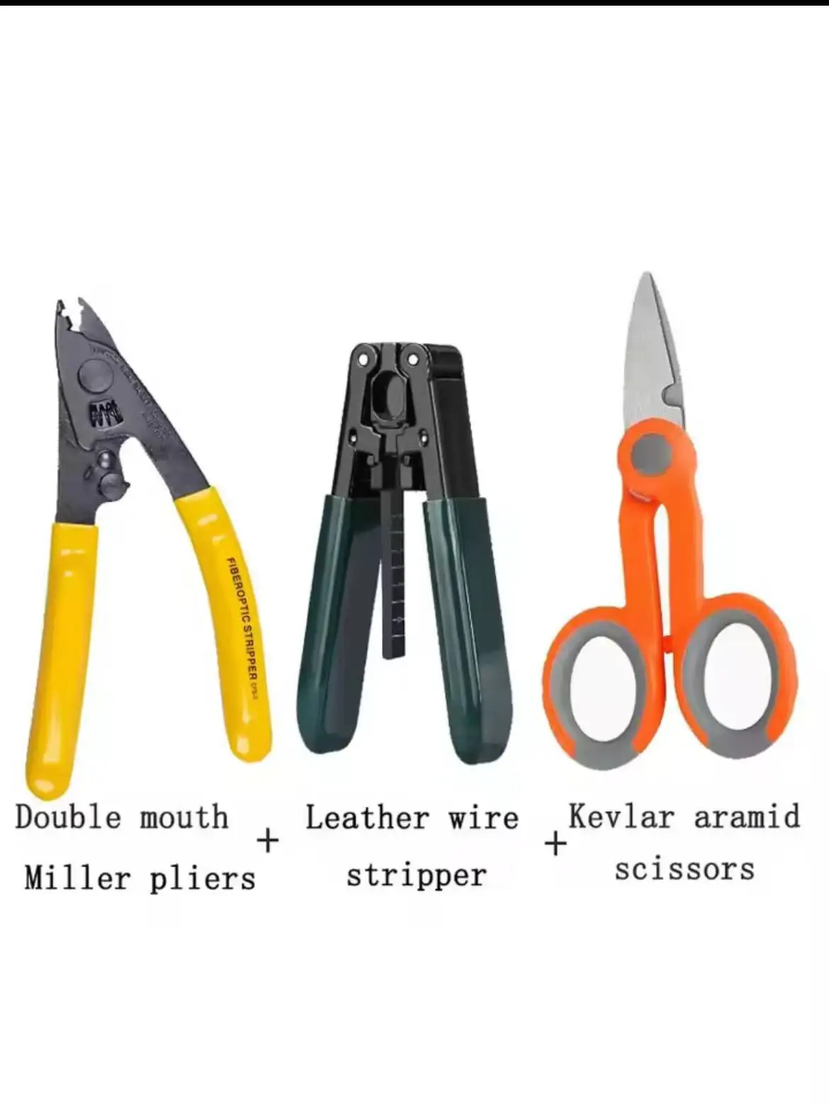 3 packs Fiber Optic Tool Kit There Hole Pliers Stripper and Fiber Optic Stripper CFS-3 and Kevlar aramid Scissors