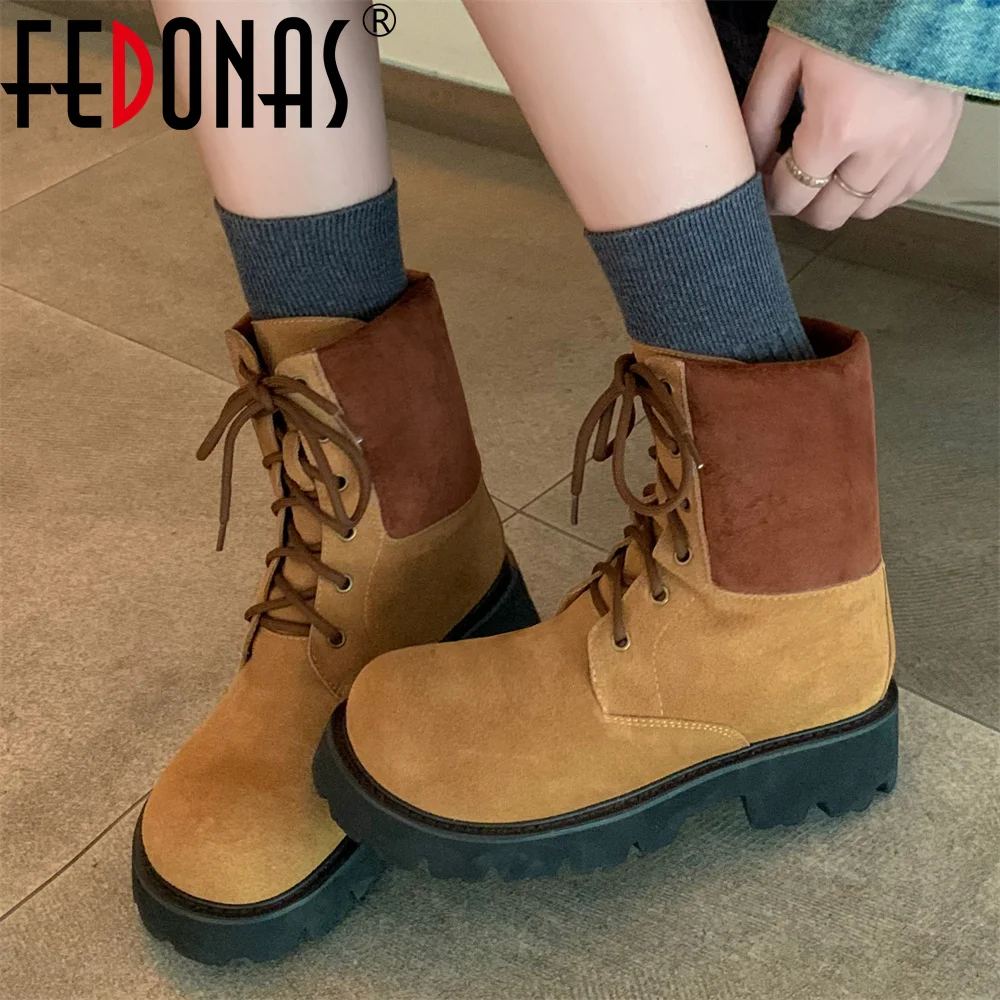 FEDONAS Women Autumn Winter Cowboy Boots New Retro Round Head Square Heel Ankle Boots High Heels For Woman ﻿Motorcycle Boots