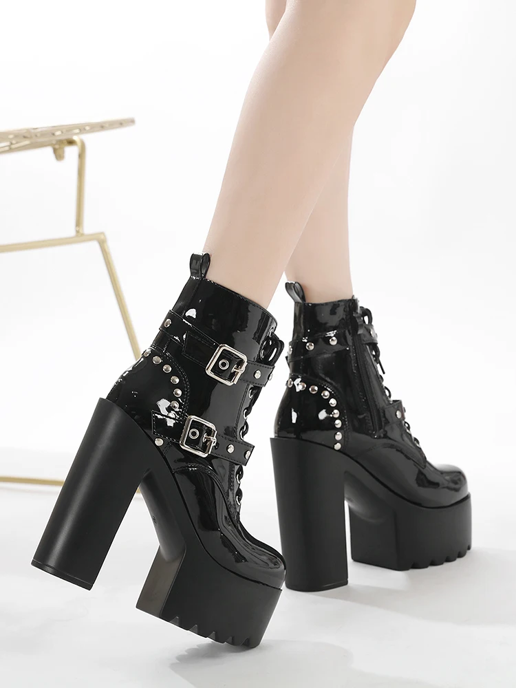 أحذية قصيرة بيضاء عصرية للنساء بكعب عالٍ 14 سم، منصة مقاومة للماء، نعل سميك، تصميم سحاب جانبي، أحذية مسرحية #5