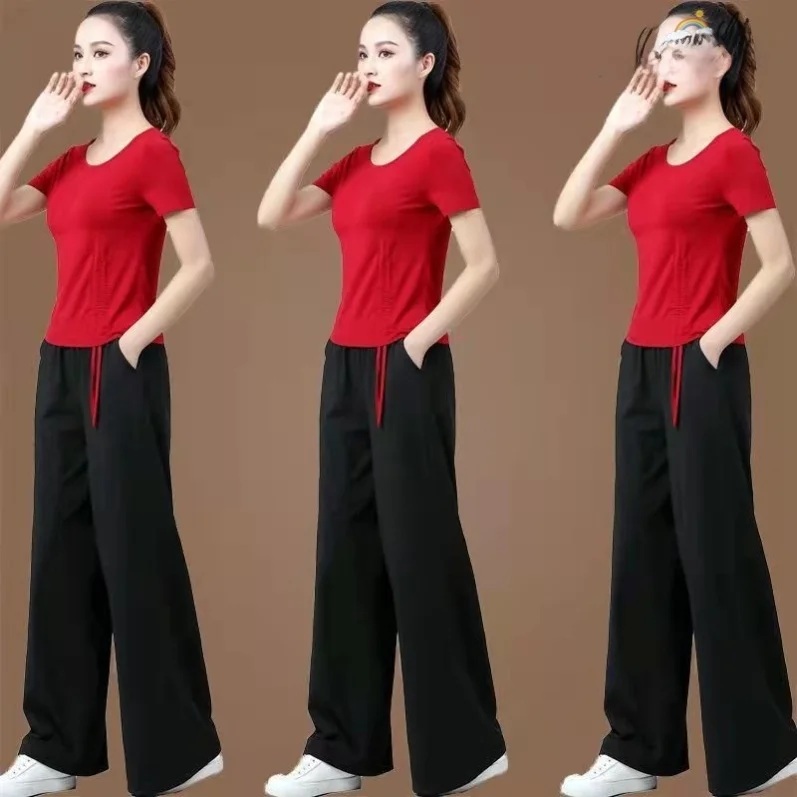 

Fitn Dancewear Set ort Sve Wide Leg Pants up Sport Exercise Dance Clothes Summer Sle Cotton Triacetate Fiber